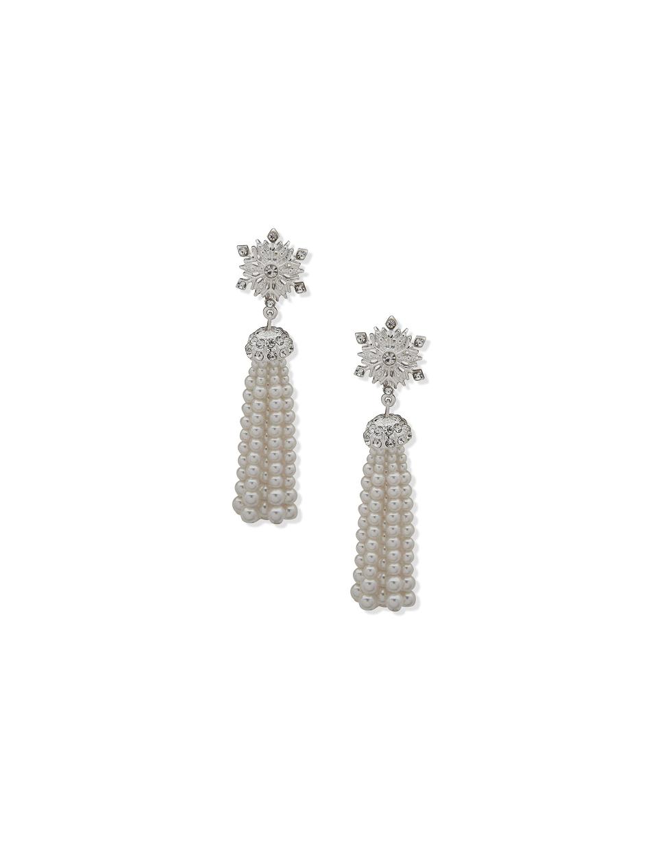 Earring Anne Klein Snowflake Linear Pierced Earring with Faux Pearl Tassel   | BEU-8112605